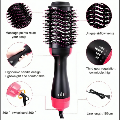 3-in-1 Hair Dryer Brush – Straightener & Curler Comb Styler